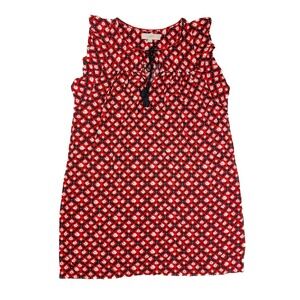 LOFT Red Floral Ruffle Sleeveless Tassel Tie Mini Shift Dress Women's Size Large